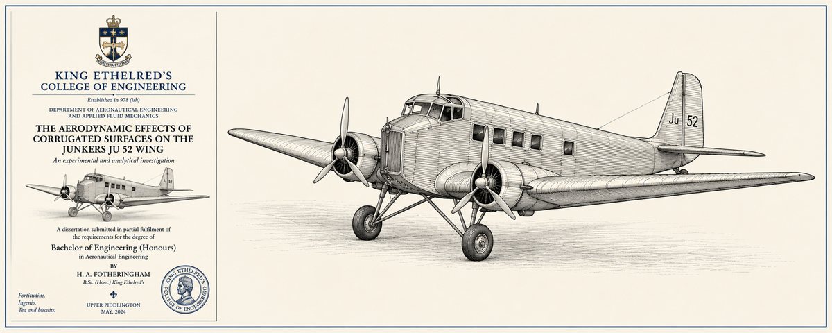 Cover and illustration of the paper: The Aerodynamic Effects of Corrugated Surfaces on the Junkers Ju 52 Wing